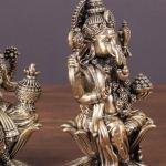 4" Brass Ganesha Lakshmi Lotus Pair | Divine Festival Murti Set | Sacred Gift Idols